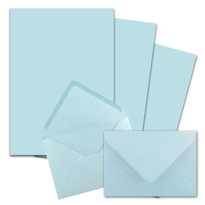 100x Briefpapier-Sets DIN A4 mit C6 Briefumschlägen, Nassklebung - Hellblau - mattes Schreibpapier mit Kuverts - FarbenFroh by GUSTAV NEUSER