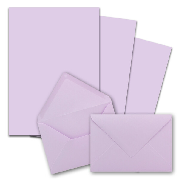 50x Briefpapier-Sets DIN A4 mit C6 Briefumschlägen, Nassklebung - Flieder - mattes Schreibpapier mit Kuverts - FarbenFroh by GUSTAV NEUSER