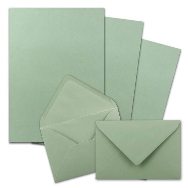 400x Briefpapier-Sets DIN A4 mit C6 Briefumschlägen, Nassklebung - Eukalyptus-Grün - mattes Schreibpapier mit Kuverts - FarbenFroh by GUSTAV NEUSER