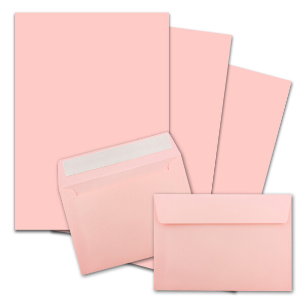 50x Briefpapier-Sets DIN A4 mit C6 Briefumschlägen, Haftklebung - Rosa - mattes Schreibpapier mit Kuverts - FarbenFroh by GUSTAV NEUSER