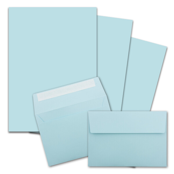 25x Briefpapier-Sets DIN A4 mit C6 Briefumschlägen, Haftklebung - Hellblau - mattes Schreibpapier mit Kuverts - FarbenFroh by GUSTAV NEUSER