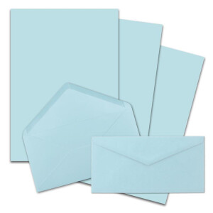 300x Briefpapier Set DIN A4 mit DIN Lang Briefumschlägen, Nassklebung - Hellblau - mattes Schreibpapier mit Kuverts - FarbenFroh by GUSTAV NEUSER