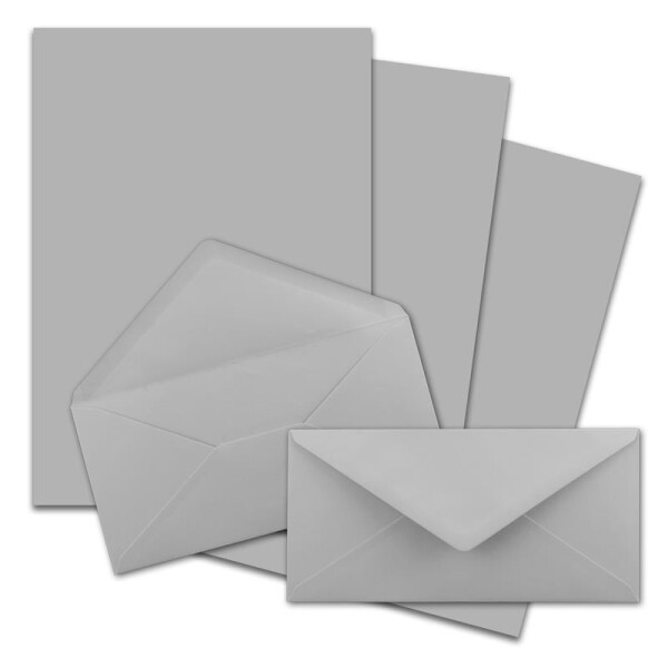 300x Briefpapier Set DIN A4 mit DIN Lang Briefumschlägen, Nassklebung - Hellgrau - mattes Schreibpapier mit Kuverts - FarbenFroh by GUSTAV NEUSER