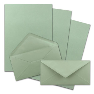 300x Briefpapier Set DIN A4 mit DIN Lang Briefumschlägen, Nassklebung - Eukalyptus-Grün - mattes Schreibpapier mit Kuverts - FarbenFroh by GUSTAV NEUSER