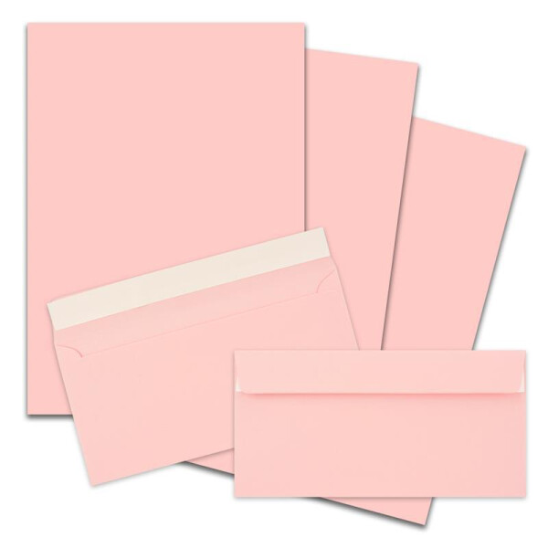 25x Briefpapier Set DIN A4 mit DIN Lang Briefumschlägen, Haftklebung - Rosa - mattes Schreibpapier mit Kuverts - FarbenFroh by GUSTAV NEUSER