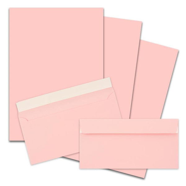 500x Briefpapier Set DIN A4 mit DIN Lang Briefumschlägen, Haftklebung - Rosa - mattes Schreibpapier mit Kuverts - FarbenFroh by GUSTAV NEUSER