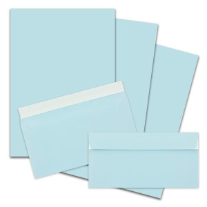 25x Briefpapier Set DIN A4 mit DIN Lang Briefumschlägen, Haftklebung - Hellblau - mattes Schreibpapier mit Kuverts - FarbenFroh by GUSTAV NEUSER