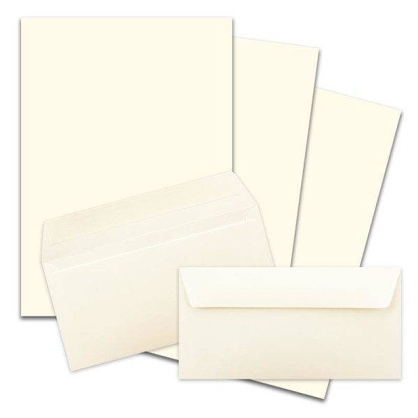 300x Briefpapier Set DIN A4 mit DIN Lang Briefumschlägen, Haftklebung - Naturweiß - mattes Schreibpapier mit Kuverts - FarbenFroh by GUSTAV NEUSER