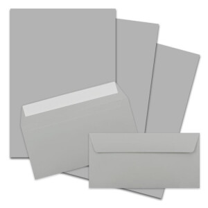 150x Briefpapier Set DIN A4 mit DIN Lang Briefumschlägen, Haftklebung - Hellgrau - mattes Schreibpapier mit Kuverts - FarbenFroh by GUSTAV NEUSER