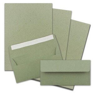 100x Briefpapier Set DIN A4 mit DIN Lang Briefumschlägen, Haftklebung - Kraftpapier-Grün - Recycling-Schreibpapier mit Kuverts - FarbenFroh by GUSTAV NEUSER
