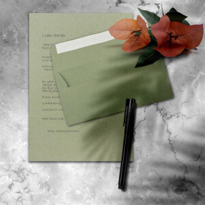 100x Briefpapier Set DIN A4 mit DIN Lang Briefumschlägen, Haftklebung - Kraftpapier-Grün - Recycling-Schreibpapier mit Kuverts - FarbenFroh by GUSTAV NEUSER