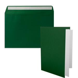 50x Faltkarten-Set DIN A5 in Dunkelgrün (Grün) mit Briefumschlägen DIN C5 Haftklebung inkl. passendem Einlege-Papier - für große Einladungen und Karten zum Geburtstag oder Hochzeit