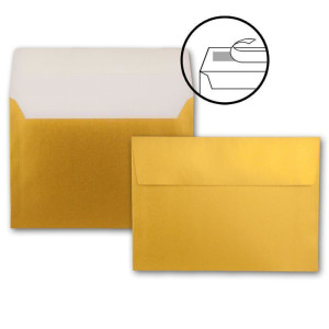 50x Einzelkarten-Set DIN A5 14,8 x 21 cm in Gold Metallic mit Briefumschlägen DIN C5 Haftklebung - für große Einladungen und Karten zum Geburtstag oder Hochzeit