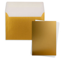 50x Einzelkarten-Set DIN A5 14,8 x 21 cm in Gold Metallic mit Briefumschlägen DIN C5 Haftklebung - für große Einladungen und Karten zum Geburtstag oder Hochzeit