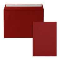 25x Einzelkarten-Set DIN A5 14,8 x 21 cm in Dunkelrot (Rot) mit Briefumschlägen DIN C5 Haftklebung - für große Einladungen und Karten zum Geburtstag oder Hochzeit