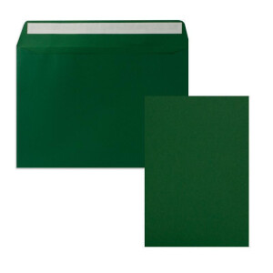 25x Einzelkarten-Set DIN A5 14,8 x 21 cm in Dunkelgrün (Grün) mit Briefumschlägen DIN C5 Haftklebung - für große Einladungen und Karten zum Geburtstag oder Hochzeit