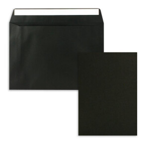 25x Einzelkarten-Set DIN A5 14,8 x 21 cm in Schwarz mit Briefumschlägen DIN C5 Haftklebung - für große Einladungen und Karten zum Geburtstag oder Hochzeit