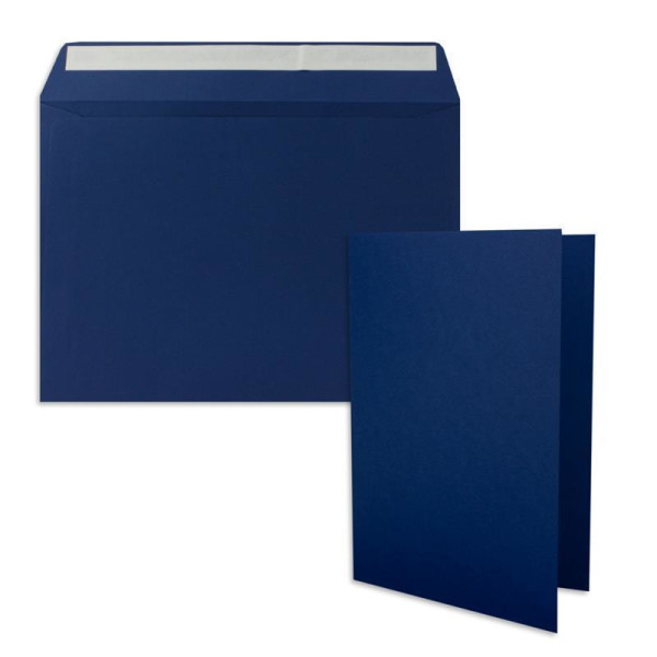 100x Faltkarten-Set DIN A5 14,8 x 21 cm in Dunkelblau (Blau) mit Briefumschlägen DIN C5 Haftklebung - für große Einladungen und Karten zum Geburtstag oder Hochzeit