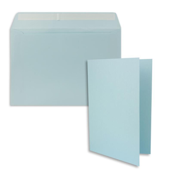 200x Faltkarten-Set DIN A5 14,8 x 21 cm in Hellblau (Blau) mit Briefumschlägen DIN C5 Haftklebung - für große Einladungen und Karten zum Geburtstag oder Hochzeit