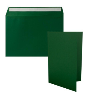 100x Faltkarten-Set DIN A5 14,8 x 21 cm in Dunkelgrün (Grün) mit Briefumschlägen DIN C5 Haftklebung - für große Einladungen und Karten zum Geburtstag oder Hochzeit