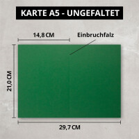 150x Faltkarten-Set DIN A5 14,8 x 21 cm in Dunkelgrün (