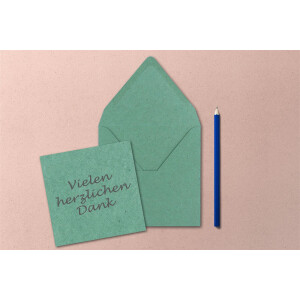 Quadratisches Einzelkarten-Set - 15 x 15 cm - mit Brief-Umschlägen - Kraftpapier Eukalyptus-Grün - 25 Stück - für Grußkarten & mehr