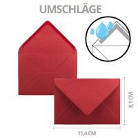 100x Karte mit Umschlag Set aus Einzel-Karten DIN A7 - 10,5x7,3 cm - Rosenrot (Rot) mit Brief-Umschlägen C7 Nassklebung ideale Geschenkanhänger