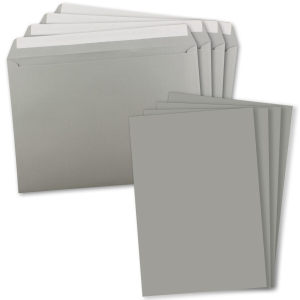 5x XXL Einzelkarten-Set in DIN A4 (21 x 29,7 cm) inkl. Umschlägen in DIN C4 - Graphit - Briefumschlag mit Haftklebung - für Versand von Grußkarten, Urkunden und Gutscheinen geeignet