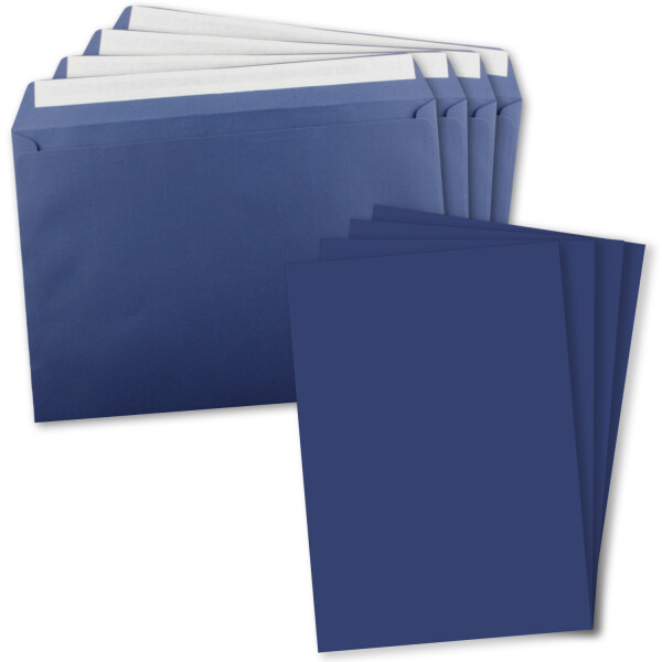 5x XXL Einzelkarten-Set in DIN A4 (21 x 29,7 cm) inkl. Umschlägen in DIN C4 - Nachtblau - Briefumschlag mit Haftklebung - für Versand von Grußkarten, Urkunden und Gutscheinen geeignet