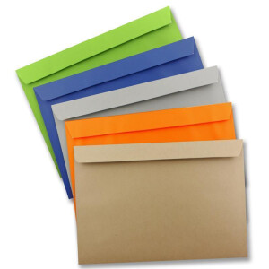 50x große XXL Briefumschläge DIN C4 in Farbenmix 1 - 22,9 x 32,4 cm - Haftklebung ohne Fenster - Versandtasche für DIN A4 geeignet