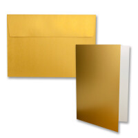 200x Faltkarten-Set DIN B6 12 x 17 cm in Gold Metallic mit Briefumschlägen DIN B6 Haftklebung - für Einladungen und Grußkarten zum Geburtstag oder Hochzeit