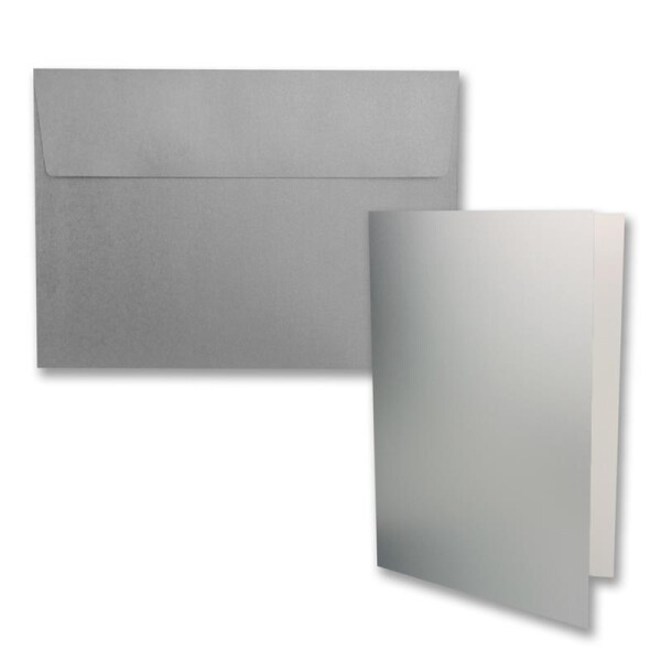 50x Faltkarten-Set DIN B6 12 x 17 cm in Silber Metallic mit Briefumschlägen DIN B6 Haftklebung - für Einladungen und Grußkarten zum Geburtstag oder Hochzeit