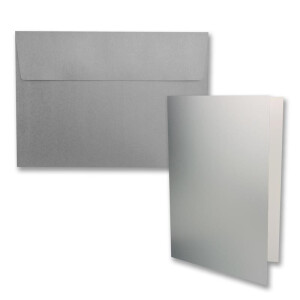 150x Faltkarten-Set DIN B6 12 x 17 cm in Silber Metallic mit Briefumschlägen DIN B6 Haftklebung - für Einladungen und Grußkarten zum Geburtstag oder Hochzeit