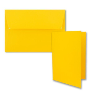 200x Faltkarten-Set DIN B6 12 x 17 cm in Honiggelb (Gelb) mit Briefumschlägen DIN B6 Haftklebung - für Einladungen und Grußkarten zum Geburtstag oder Hochzeit
