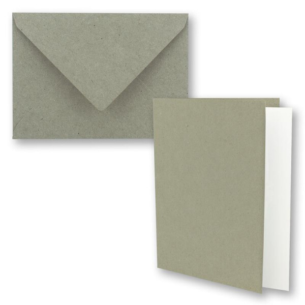 100x Vintage Kraftpapier Faltkarten SET - hellgrau (grau) - mit Umschlägen und Einlegern DIN B6 - 12 x 16,9 cm - blanko Recycling Klappkarten - GUSTAV NEUSER