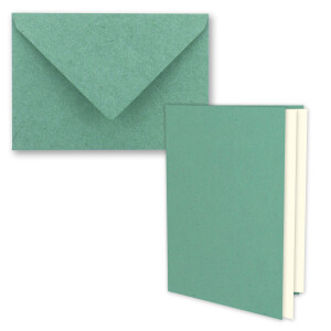 10x Vintage Kraftpapier Faltkarten SET - Eukalyptus (grün) - mit Umschlägen und Einlegern DIN B6 - 12 x 16,9 cm - blanko Recycling Klappkarten - GUSTAV NEUSER