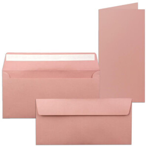 250x Faltkarten-Set mit Briefumschlägen DIN Lang in Altrosa - 21 x 10,5 cm - Blank Klappkarten und Umschläge für Einladungen und Grüße zu Geburtstag und Hochzeit
