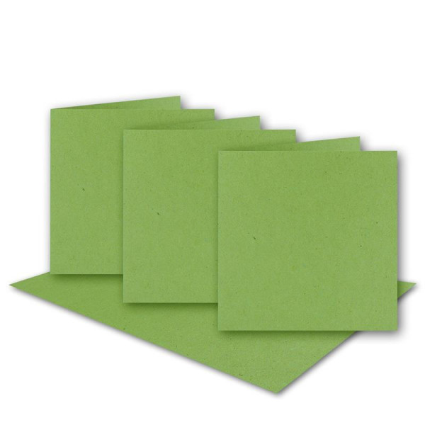 150x hellgrüne Vintage Kraftpapier Falt-Karten Quadratisch - 150 x 150 mm - 15 x 15 cm - Recycling 220 gr blanko Klapp-Karten nachhaltig - UmWelt by GUSTAV NEUSER