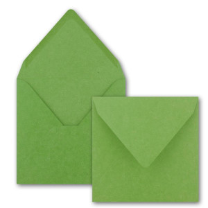 100x Quadratisches Faltkarten SET aus Kraft-Papier in Hellgrün 15,0 x 15,0 cm - Doppel-Karten mit Briefumschlägen und Einlegeblättern aus Recycling-Papier - Serie UmWelt