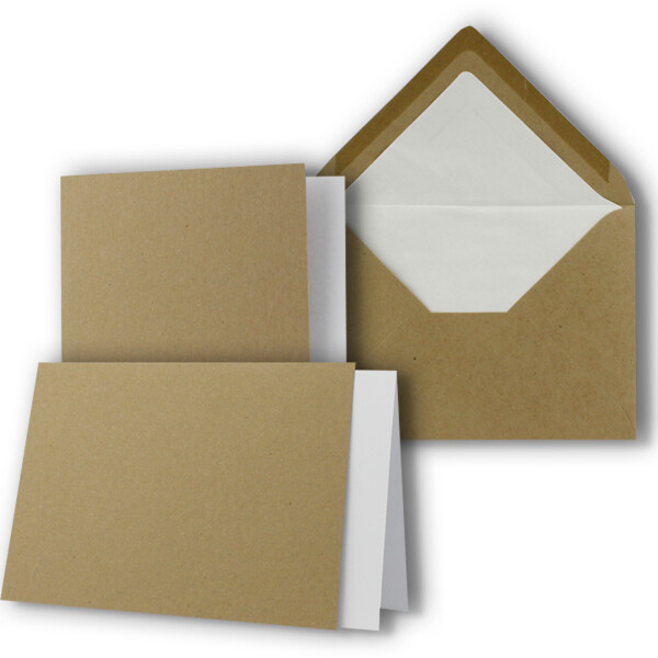 50 x Kartenpaket mit gefütterten Brief-Umschlägen und Einleger - DIN A6/C6 - Kraft - 10,5 x 14,8 cm - Nassklebung - NEUSER PAPIER