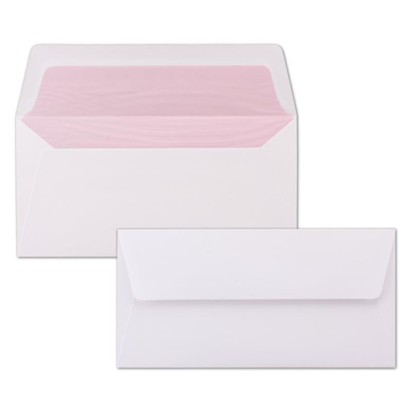 Umschlag weiß mit rosanem Seidenfutter