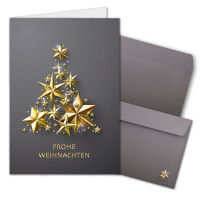 Weihnachtskarten-Set DIN A6 - Baum aus Goldsternen mit...