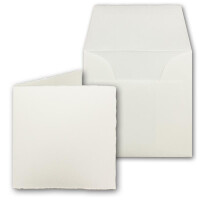 Quadratisches Vintage Kartenset aus Bütten-Papier - Falt-Karten 11,8 x 11,8 cm + Brief-Umschläge - Mia - Doppelkarten-Set - Naturweiß