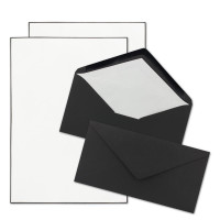Trauerpapier Sets DIN A4 mit gefütterten Umschlägen - handgemachter schwarzer Rand - Briefpapier für Kondolenz