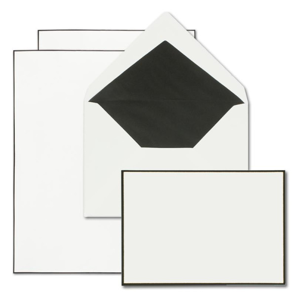 Briefpapier Set Umschläge Weiß mit schwarzem Trauer-Rand (handgezogen)
