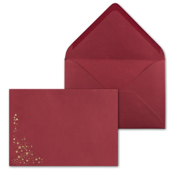 Umschlag Dunkel-Rot  -  Sterne Gold