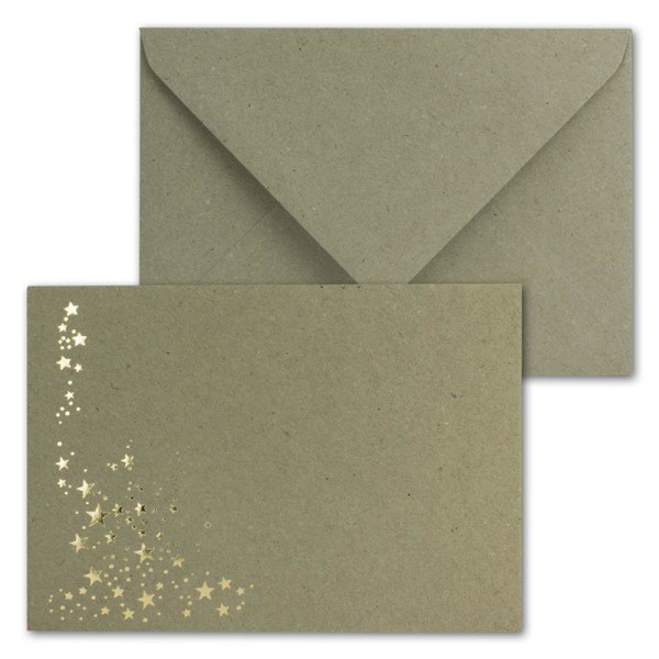 Umschlag Kraftpapier Grau  //  Sterne Gold