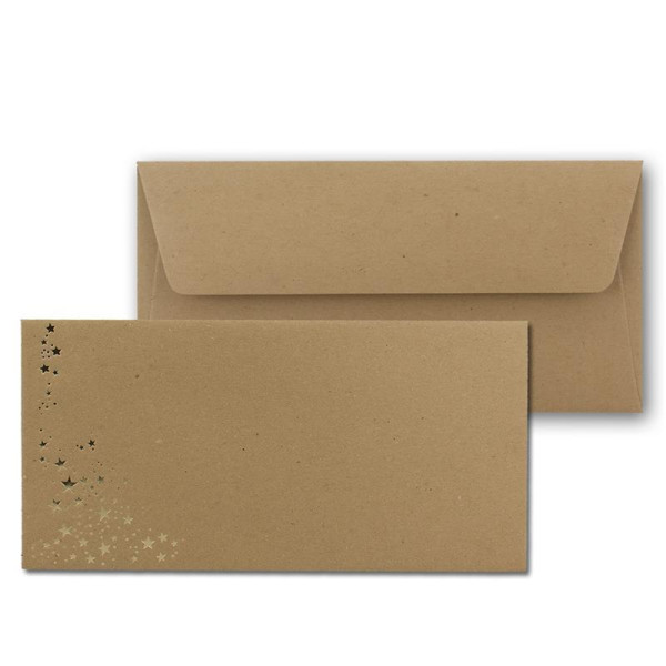 Umschlag Kraftpapier Braun - Sterne Gold - flache Klappe