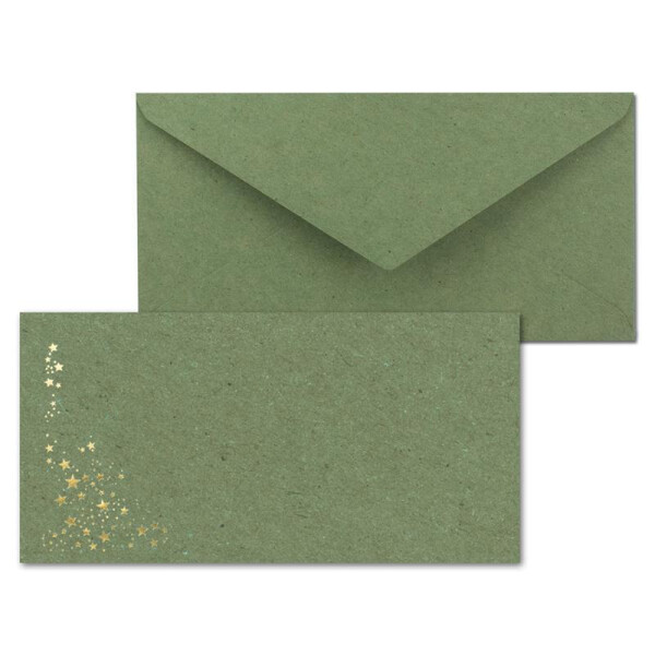 Umschlag Kraftpapier Grün - Sterne Gold - spitze Klappe